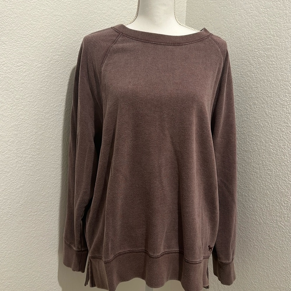 Victoria Secret Pink Purple Fleece Acid Wash Crew Neck Size Large